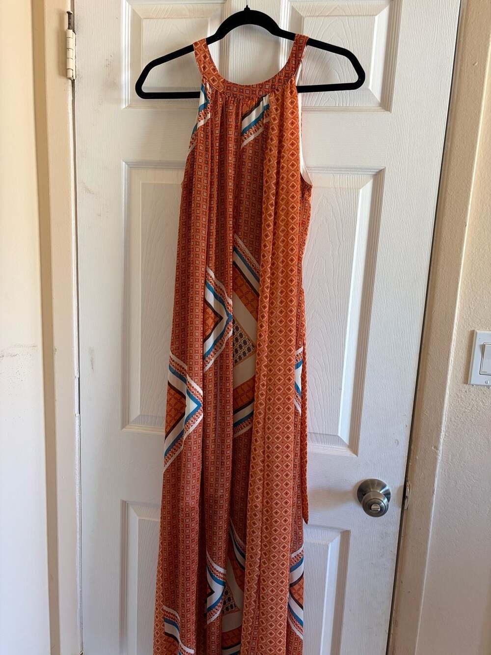 Cato Women's Orange Geometric Scarf Print Halter Maxi Dress HOM1188-G